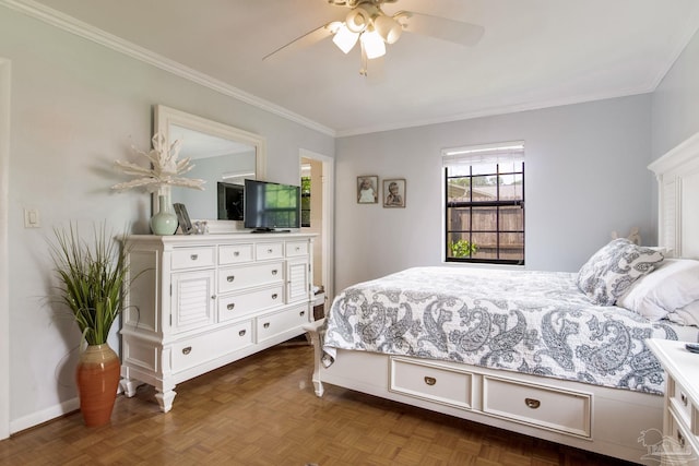 6031 Keating Rd, Pensacola, FL 32504 - bedroom featuring ornamental molding and a ceiling fan