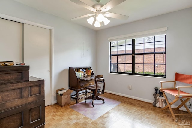 6031 Keating Rd, Pensacola, FL 32504 - office with a ceiling fan and baseboards