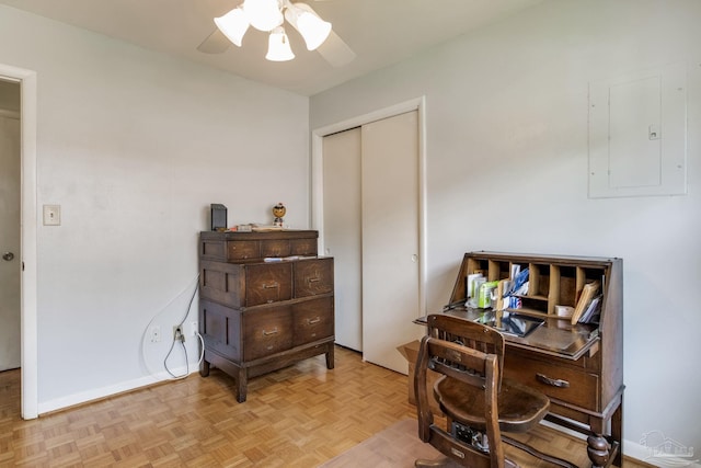 6031 Keating Rd, Pensacola, FL 32504 - bedroom with electric panel, a closet, and ceiling fan
