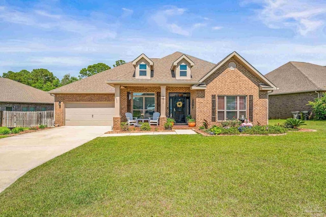 8056 Stream Ridge Rd, Pensacola, FL 32526 - view of front of house with brick siding, a garage, covered porch, driveway, and roof with shingles