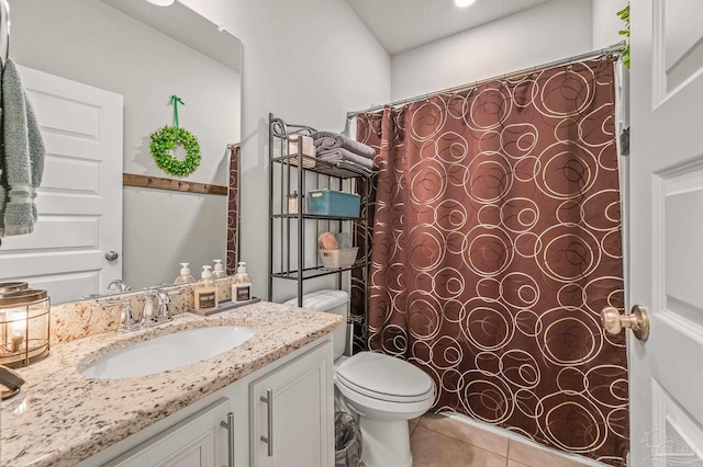 8056 Stream Ridge Rd, Pensacola, FL 32526 - full bathroom featuring tile patterned floors, vanity, toilet, and a shower with shower curtain