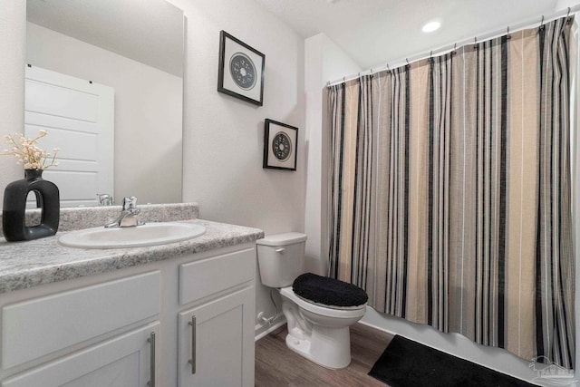 6173 Native Dancer Way, Pensacola, FL 32526 - bathroom featuring vanity, wood finished floors, and a shower with curtain