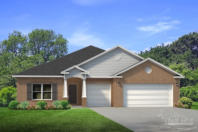 view of front facade with a front lawn and a garage