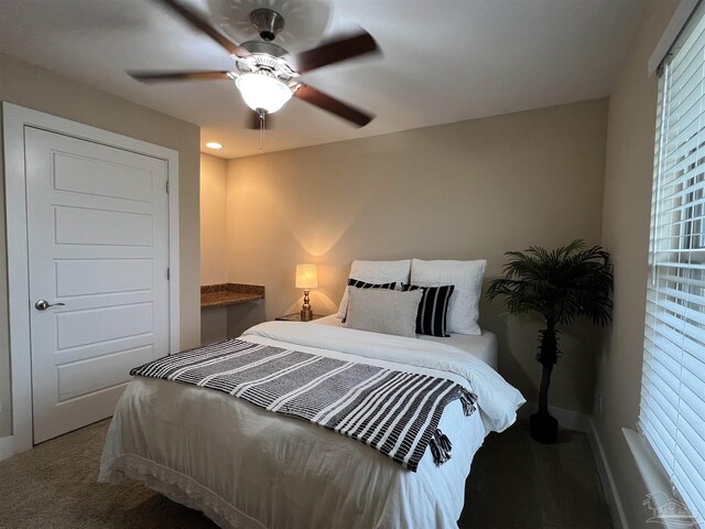 1792 Galvez Dr, Gulf Breeze, FL 32563 - carpeted bedroom featuring ceiling fan