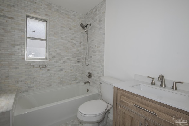 full bath with toilet, shower / washtub combination, and vanity