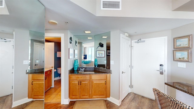 bathroom featuring vanity and hardwood / wood-style floors