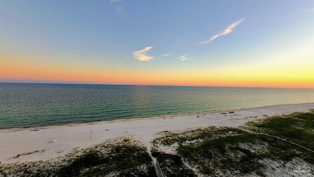 property view of water featuring a beach view