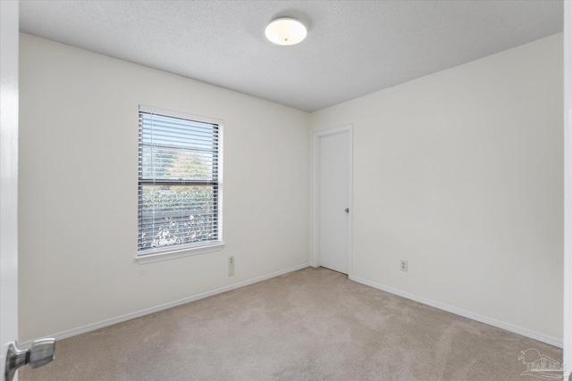 spare room with light colored carpet and a textured ceiling