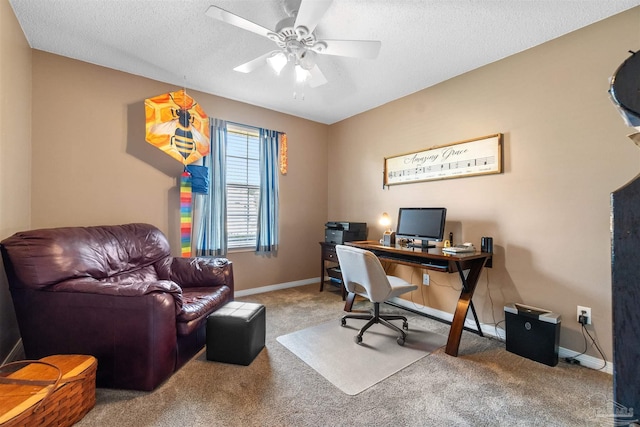 917 Broken Arrow Ln, Pensacola, FL 32533 - carpeted home office featuring ceiling fan, a textured ceiling, and baseboards