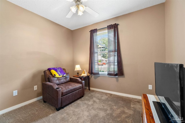 917 Broken Arrow Ln, Pensacola, FL 32533 - living area with ceiling fan, carpet, baseboards, and a textured ceiling