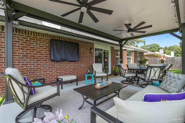 917 Broken Arrow Ln, Pensacola, FL 32533 - view of patio / terrace featuring an outdoor hangout area, ceiling fan, fence, and outdoor dining space