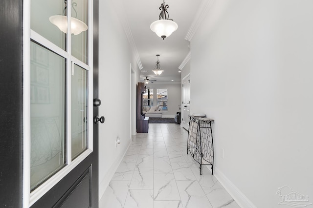 hallway with ornamental molding