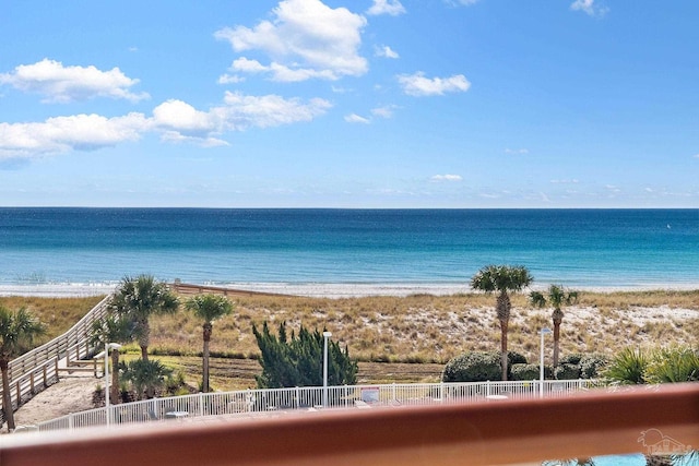 property view of water featuring a beach view