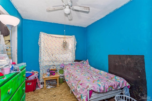 bedroom with carpet floors and ceiling fan