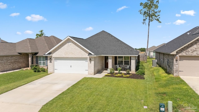 5726 Dunridge Dr, Pace, FL 32571 - view of front of property featuring a garage, brick siding, driveway, a front yard, and roof with shingles