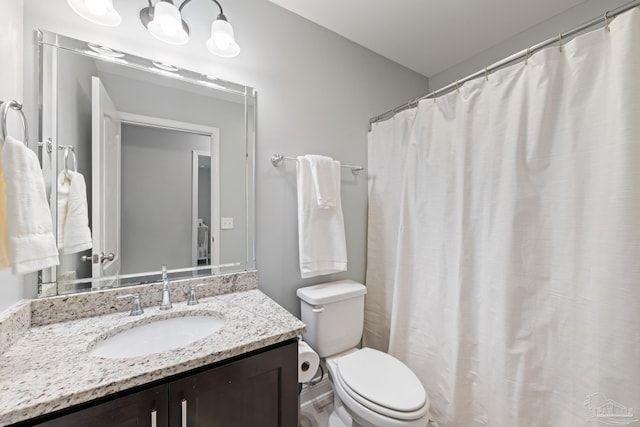 5726 Dunridge Dr, Pace, FL 32571 - bathroom with vanity, toilet, and a shower with shower curtain