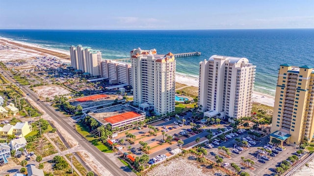 aerial view featuring a beach view and a water view