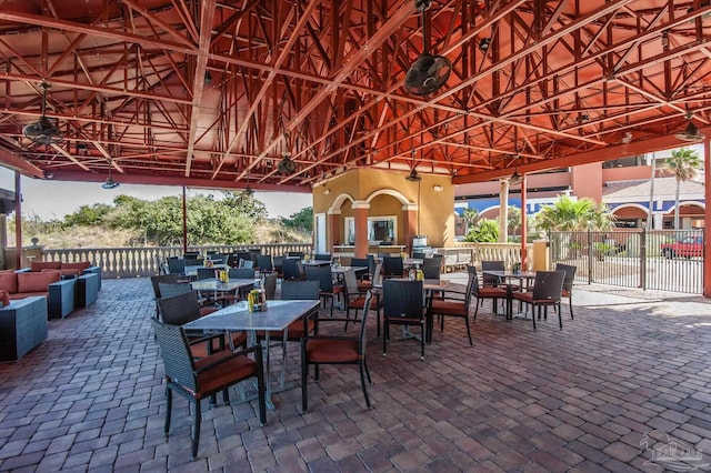 view of patio / terrace featuring an outdoor living space and a gazebo