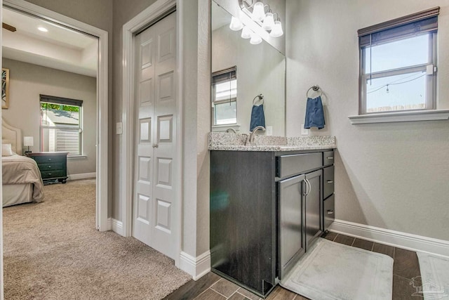 bathroom with vanity and hardwood / wood-style floors