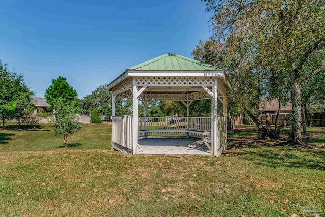 view of yard featuring a gazebo and a patio area