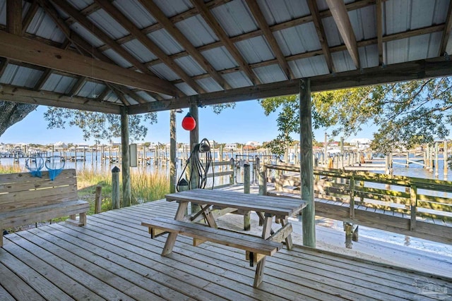 view of dock with a water view