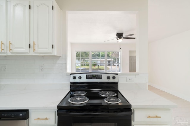 4514 Florelle Way, Pensacola, FL 32505 - kitchen featuring white cabinetry, tasteful backsplash, dishwasher, range with electric cooktop, and ceiling fan