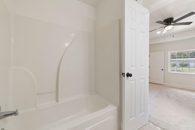 4514 Florelle Way, Pensacola, FL 32505 - bathroom featuring baseboards, ceiling fan, and shower / bath combination