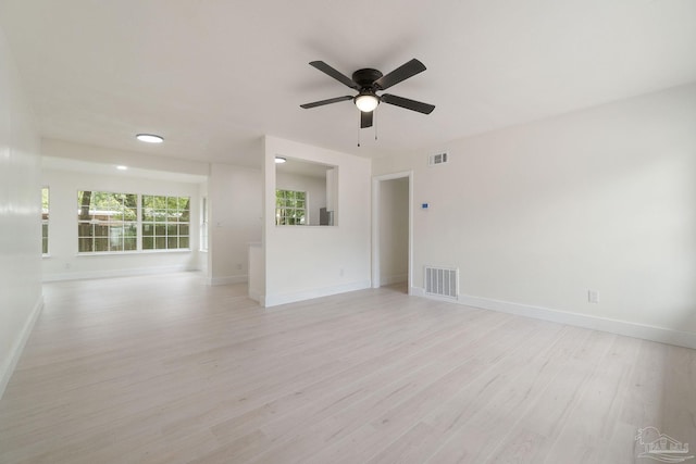 4514 Florelle Way, Pensacola, FL 32505 - unfurnished living room featuring baseboards, visible vents, light wood-style floors, and a ceiling fan