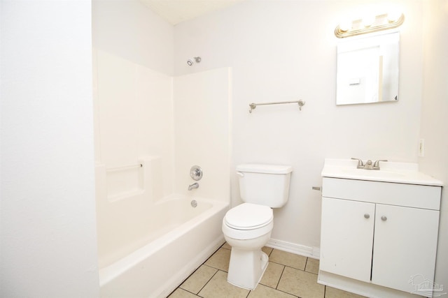 full bathroom featuring tile patterned floors, toilet,  shower combination, and vanity