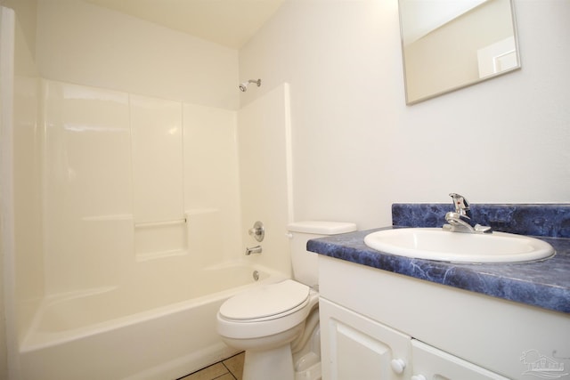 full bathroom featuring shower / bathing tub combination, vanity, toilet, and tile patterned floors