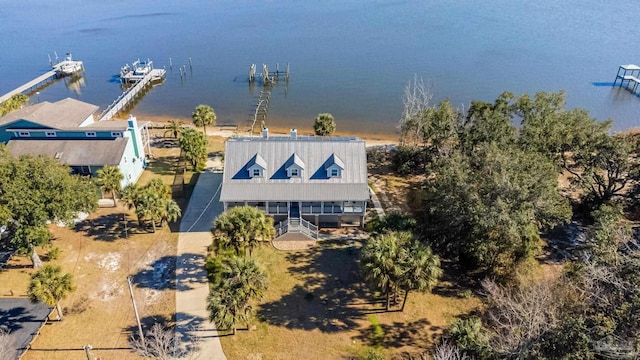 aerial view with a water view