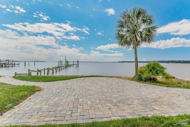 dock area with a water view