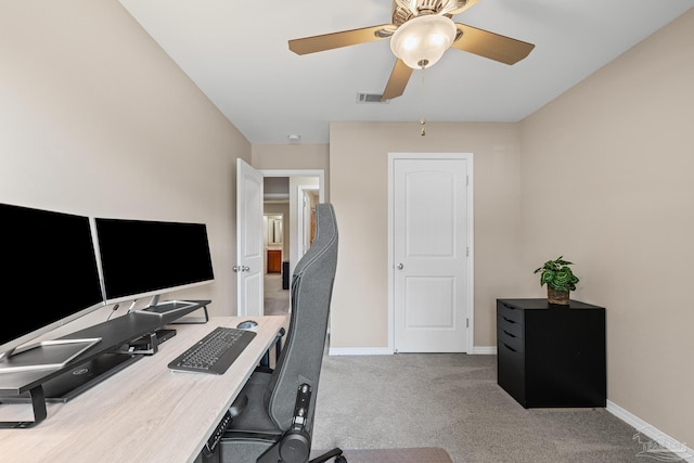 5661 Maggie Rose Cir, Milton, FL 32570 - carpeted home office with baseboards and ceiling fan