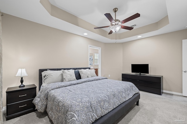 5661 Maggie Rose Cir, Milton, FL 32570 - bedroom featuring light carpet, a raised ceiling, recessed lighting, and a ceiling fan