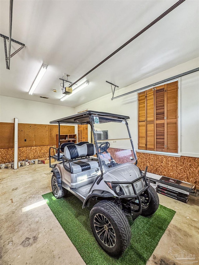 garage with a garage door opener