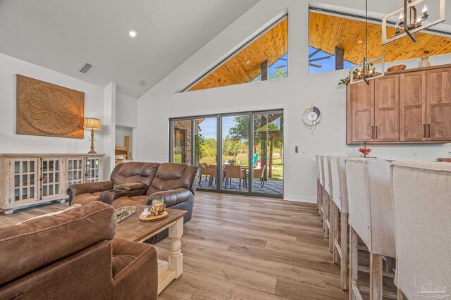 3720 Arbor Ridge Rd, Pace, FL 32571 - living room with an inviting chandelier, high vaulted ceiling, a healthy amount of sunlight, and visible vents