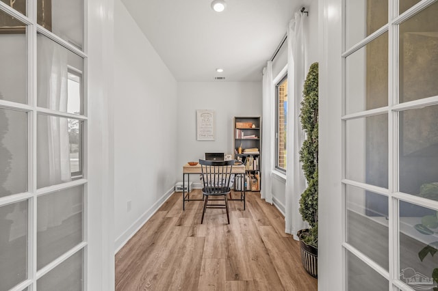 3720 Arbor Ridge Rd, Pace, FL 32571 - office space featuring french doors, recessed lighting, baseboards, wood finished floors, and visible vents