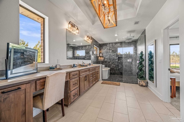 3720 Arbor Ridge Rd, Pace, FL 32571 - bathroom featuring tile patterned flooring, walk in shower, a healthy amount of sunlight, and visible vents