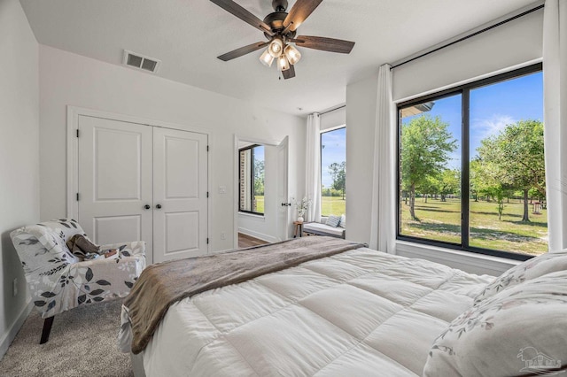3720 Arbor Ridge Rd, Pace, FL 32571 - bedroom with carpet flooring, a ceiling fan, visible vents, and a closet