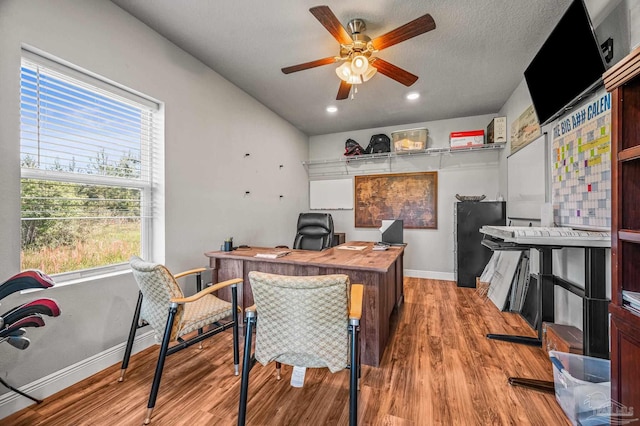 3720 Arbor Ridge Rd, Pace, FL 32571 - office featuring a ceiling fan, baseboards, recessed lighting, and wood finished floors