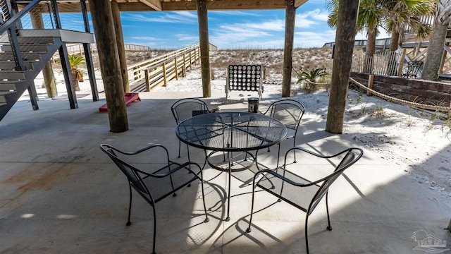 view of snow covered patio