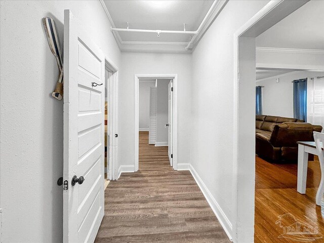 1007 W Wright St, Pensacola, FL 32501 - hall with baseboards, ornamental molding, and wood finished floors