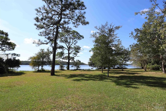 view of yard with a water view