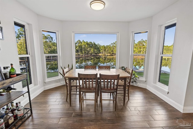 sunroom / solarium with plenty of natural light and a water view