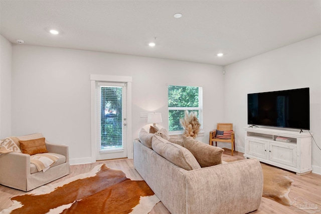 living room with a healthy amount of sunlight and light wood-type flooring