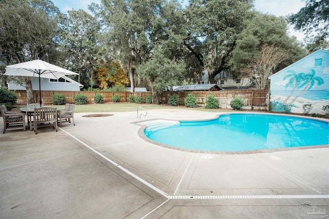 view of swimming pool featuring a patio area