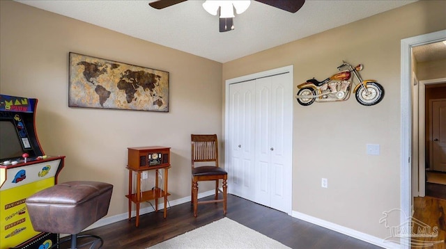 1462 Camrose Pl, Pensacola, FL 32534 - sitting room featuring ceiling fan, dark wood-type flooring, and baseboards