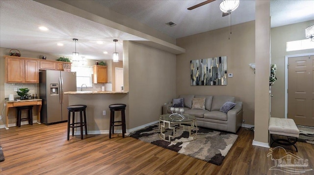 1462 Camrose Pl, Pensacola, FL 32534 - living area with wood finished floors, a ceiling fan, baseboards, and recessed lighting