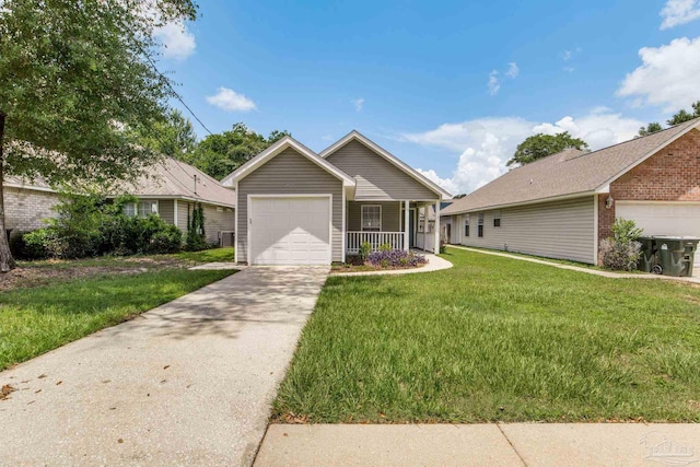 6027 Dallas Ave, Pensacola, FL 32526 - ranch-style house featuring a front lawn, covered porch, concrete driveway, and a garage