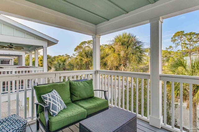 balcony with ceiling fan